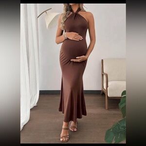 Elegant Brown Maternity Dress